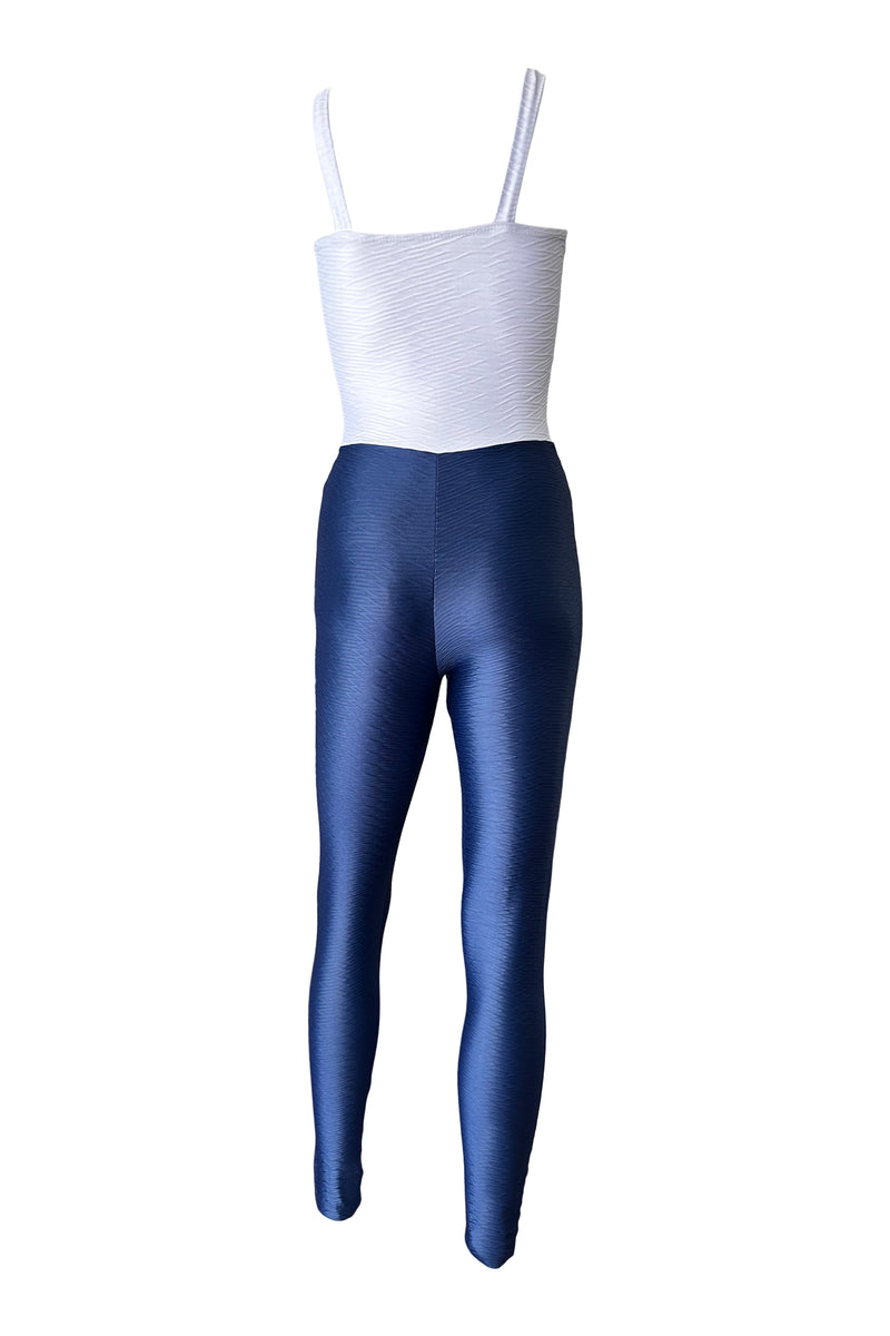 Unitard Katrina in White Gloss/Electric Blue Jacard