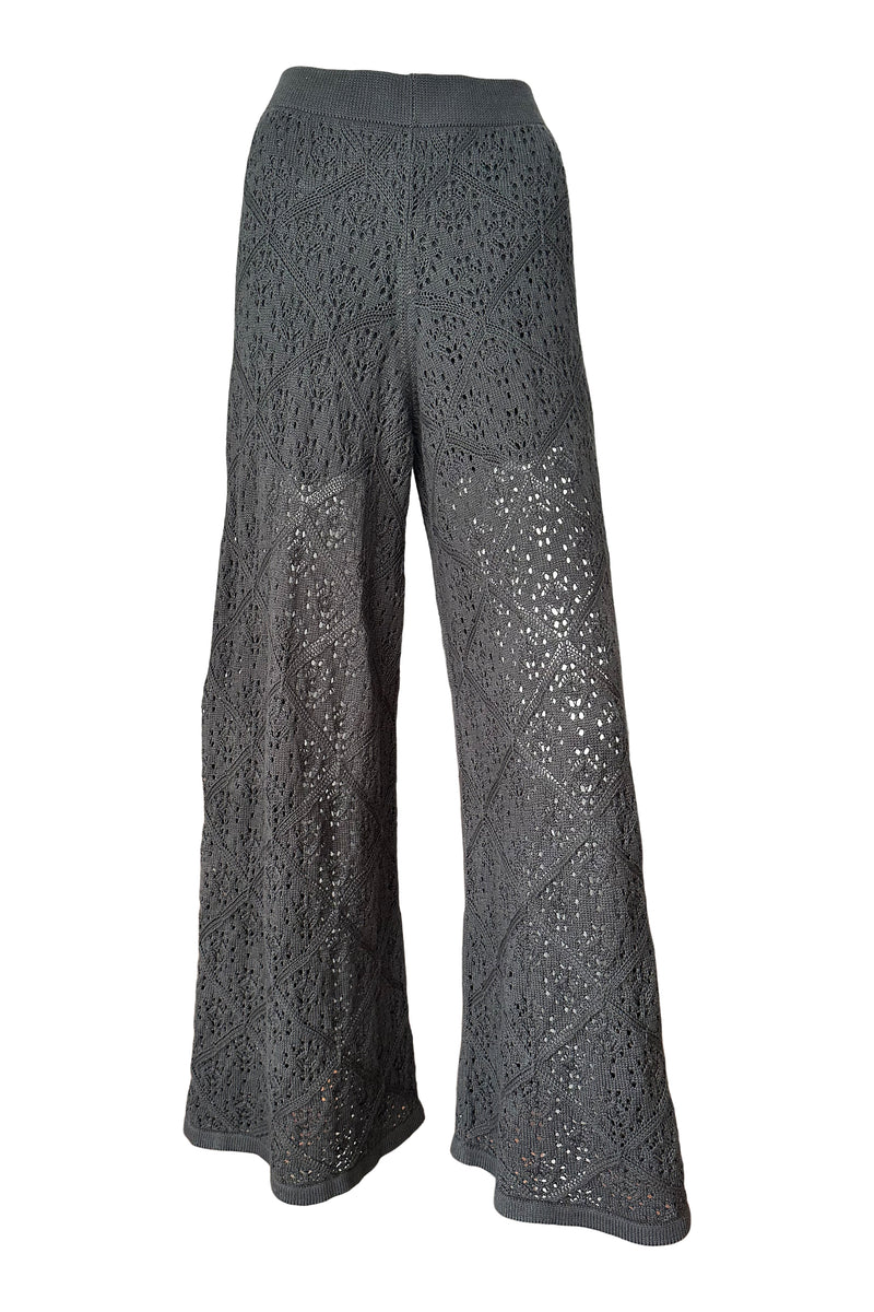 Satu Crochet Open Knit Pants in Graphite