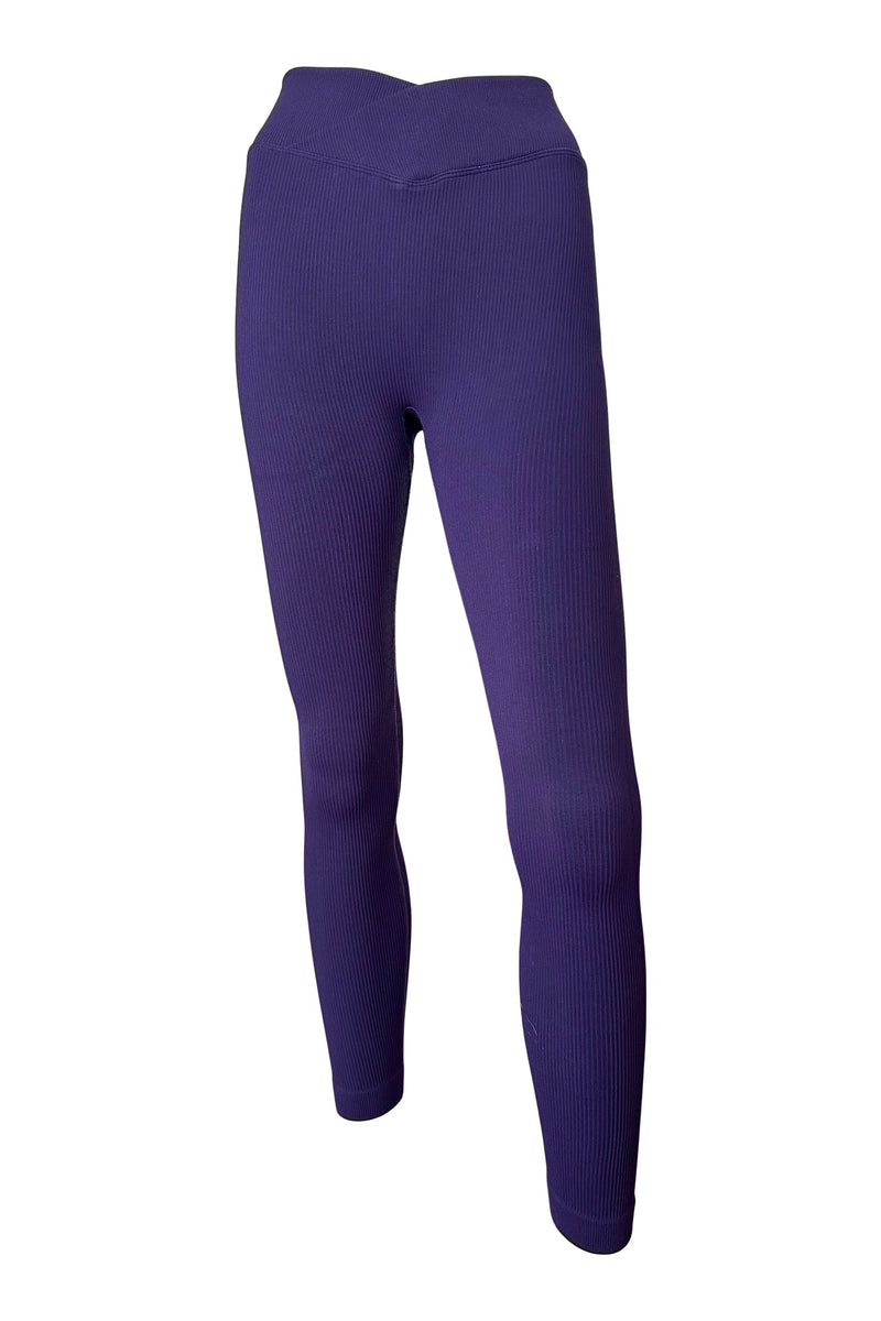 Legging de canalé con cinturilla en V sin costuras en morado intenso