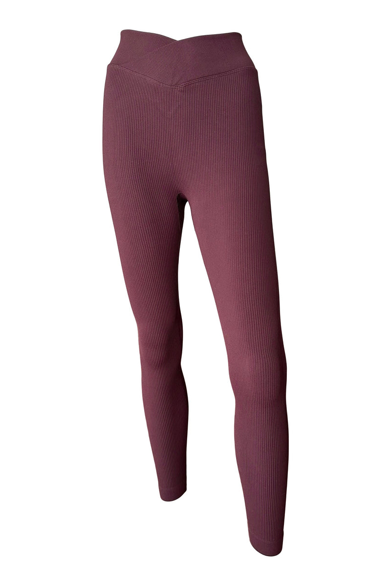 Seamless V-Waistband Rib Legging in Brown
